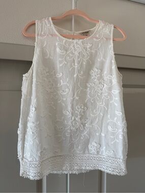 Lucky Brand White Embroidered Tank Top